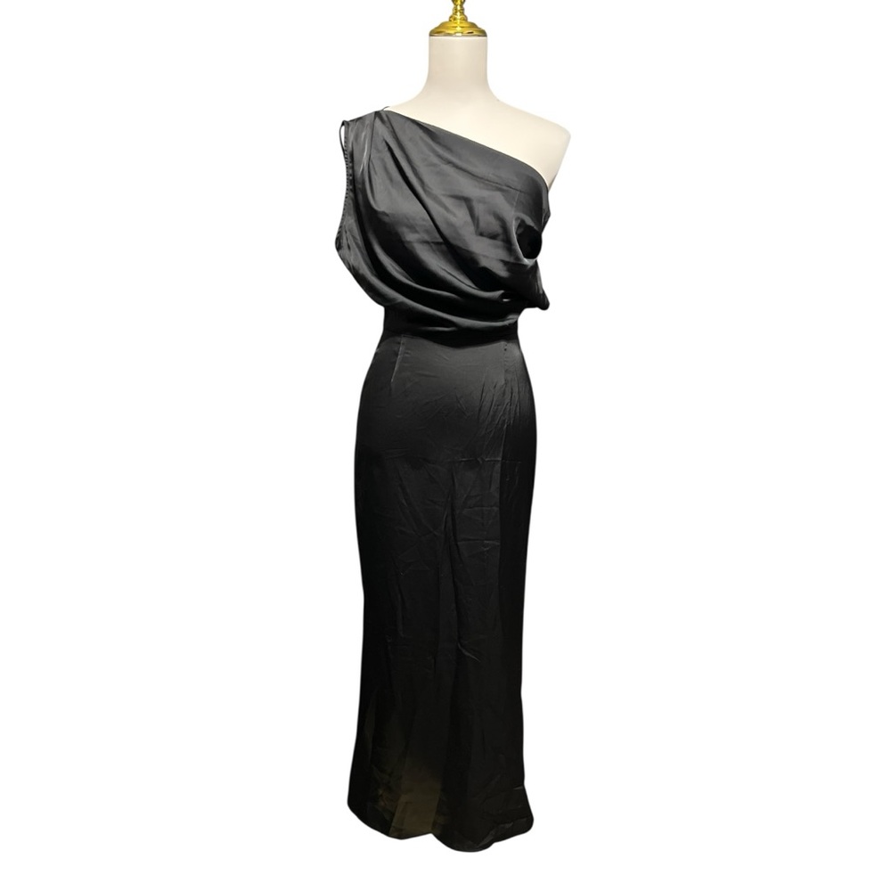 Commense Black XS One Shoulder Off Shoulder Maxi Goth Cocktail Dress